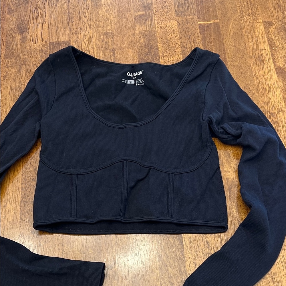 Garage Black Long Sleeve Crop Top